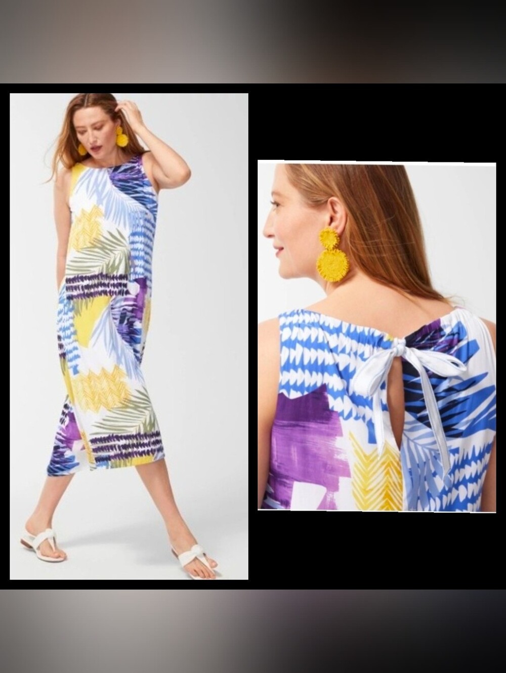Chico's abstract collage-print sleeveless trapeze dress